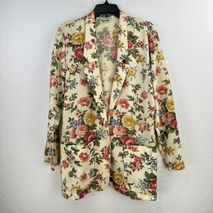 Vintage Bedford‎ Fair Jacket Blazer Womens 12 Cream Floral Coat Woven Bohemian